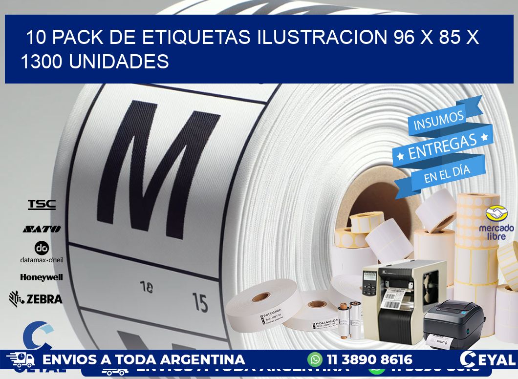 10 PACK DE ETIQUETAS ILUSTRACION 96 x 85 X 1300 UNIDADES