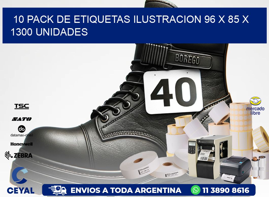 10 PACK DE ETIQUETAS ILUSTRACION 96 x 85 X 1300 UNIDADES