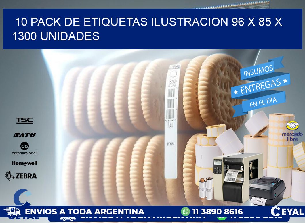 10 PACK DE ETIQUETAS ILUSTRACION 96 x 85 X 1300 UNIDADES