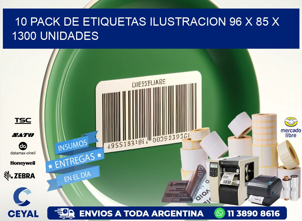 10 PACK DE ETIQUETAS ILUSTRACION 96 x 85 X 1300 UNIDADES