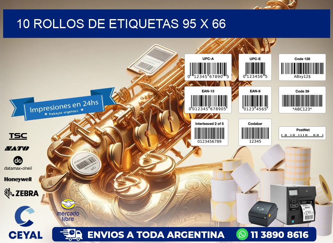 10 ROLLOS DE ETIQUETAS 95 x 66