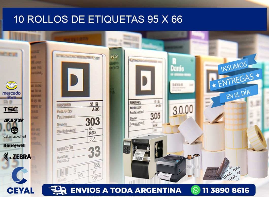 10 ROLLOS DE ETIQUETAS 95 x 66