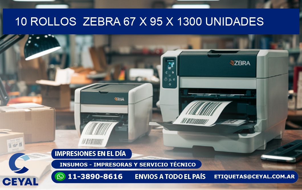 10 ROLLOS  ZEBRA 67 x 95 X 1300 UNIDADES