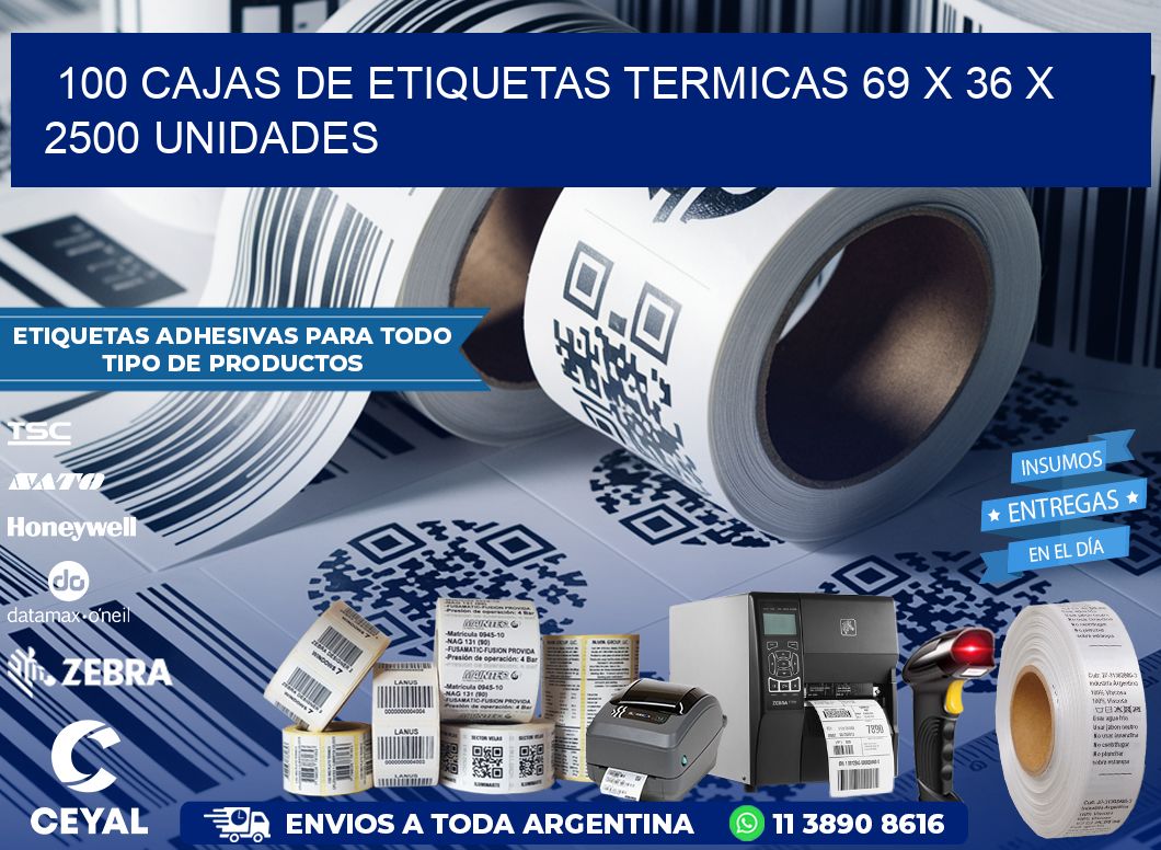 100 CAJAS DE ETIQUETAS TERMICAS 69 x 36 X 2500 UNIDADES