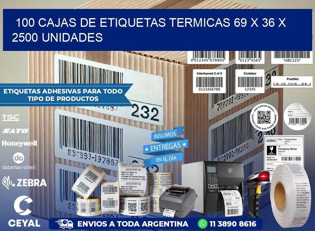 100 CAJAS DE ETIQUETAS TERMICAS 69 x 36 X 2500 UNIDADES