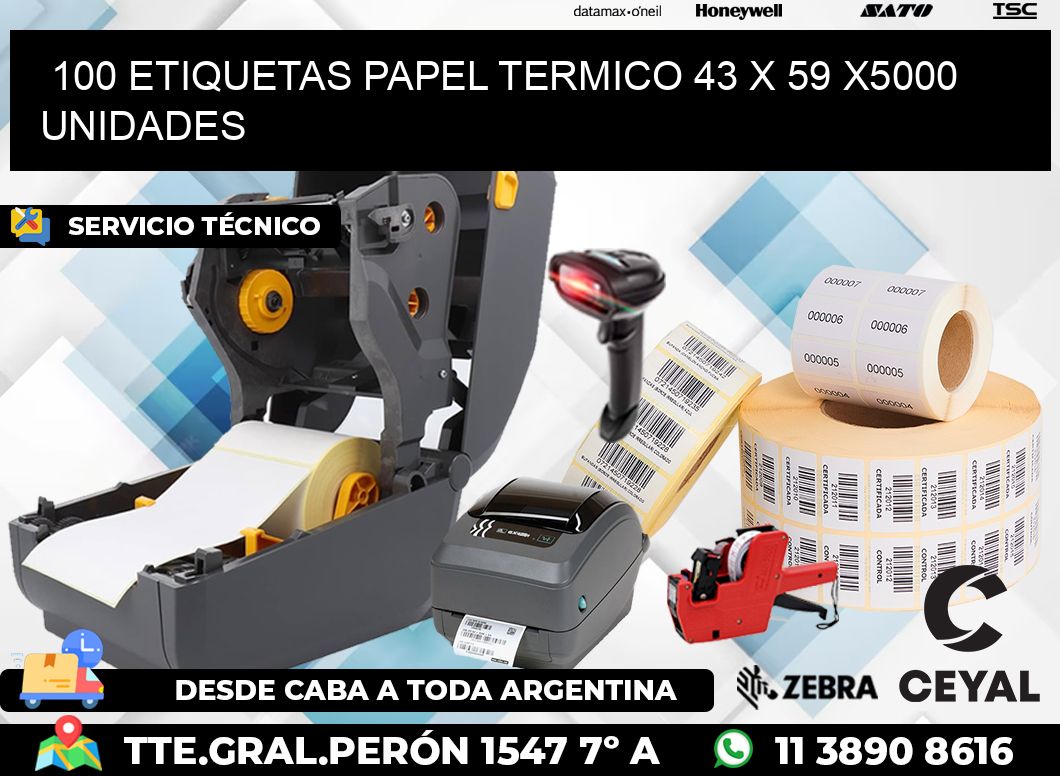 100 ETIQUETAS PAPEL TERMICO 43 x 59 X5000 UNIDADES