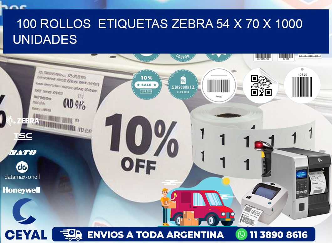 100 ROLLOS  ETIQUETAS ZEBRA 54 x 70 X 1000 UNIDADES