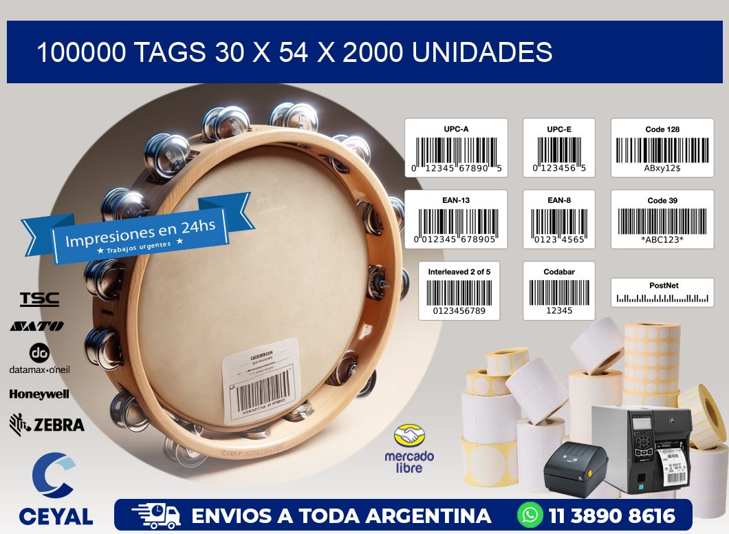 100000 TAGS 30 x 54 X 2000 UNIDADES