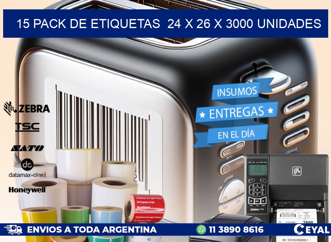 15 PACK DE ETIQUETAS  24 x 26 X 3000 UNIDADES