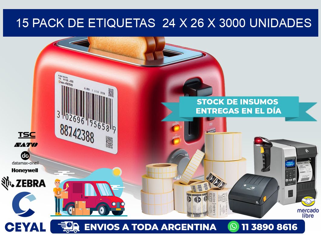 15 PACK DE ETIQUETAS  24 x 26 X 3000 UNIDADES