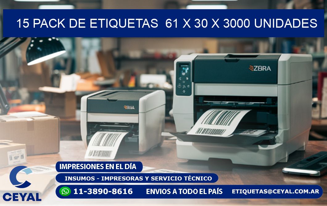 15 PACK DE ETIQUETAS  61 x 30 X 3000 UNIDADES