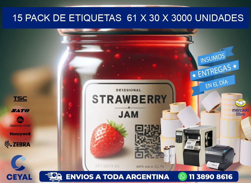 15 PACK DE ETIQUETAS  61 x 30 X 3000 UNIDADES