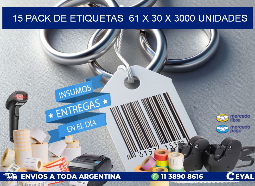 15 PACK DE ETIQUETAS  61 x 30 X 3000 UNIDADES