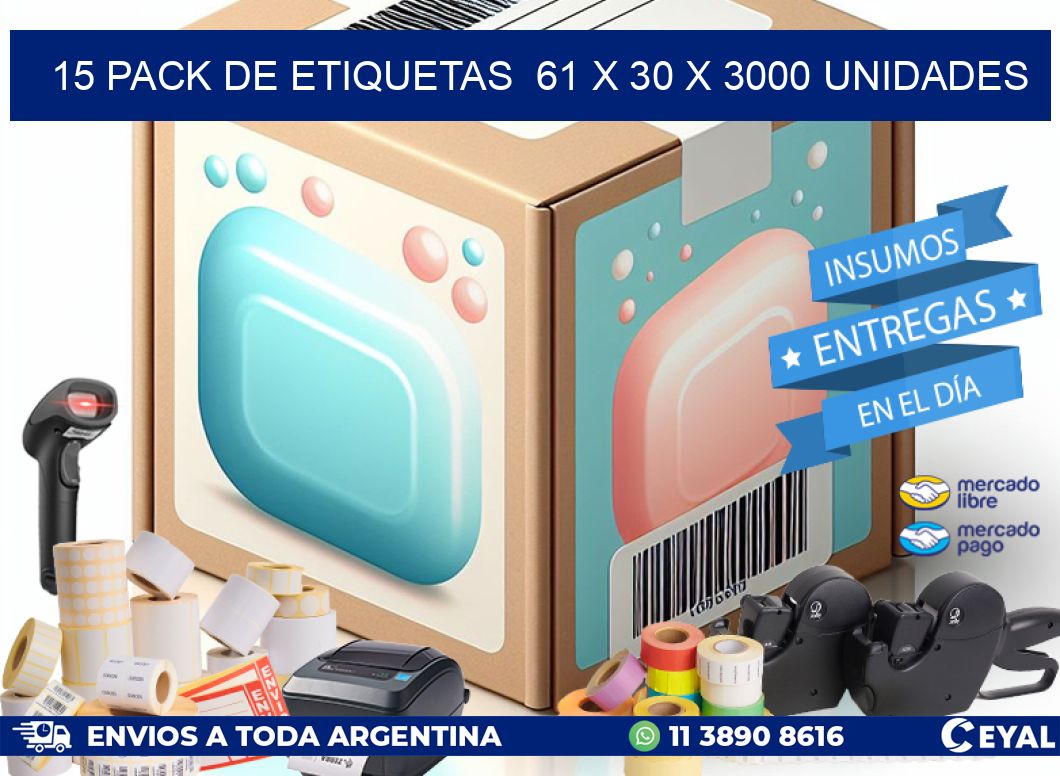 15 PACK DE ETIQUETAS  61 x 30 X 3000 UNIDADES