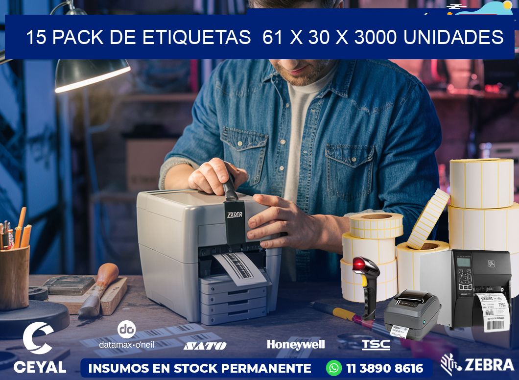 15 PACK DE ETIQUETAS  61 x 30 X 3000 UNIDADES