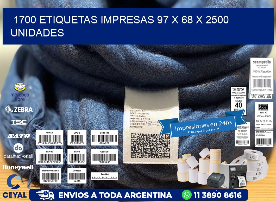 1700 ETIQUETAS IMPRESAS 97 x 68 X 2500 UNIDADES