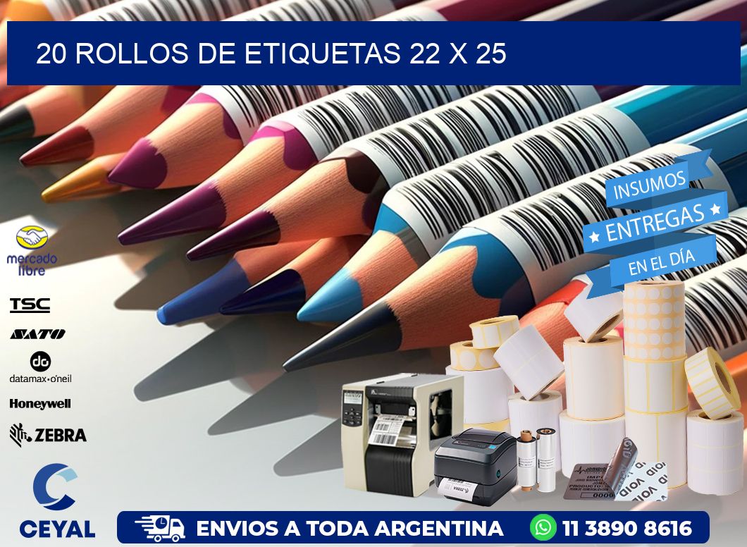 20 ROLLOS DE ETIQUETAS 22 x 25