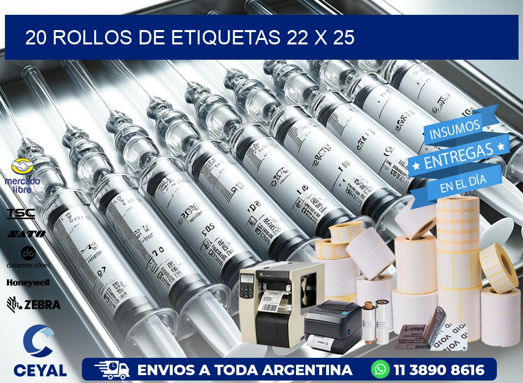 20 ROLLOS DE ETIQUETAS 22 x 25