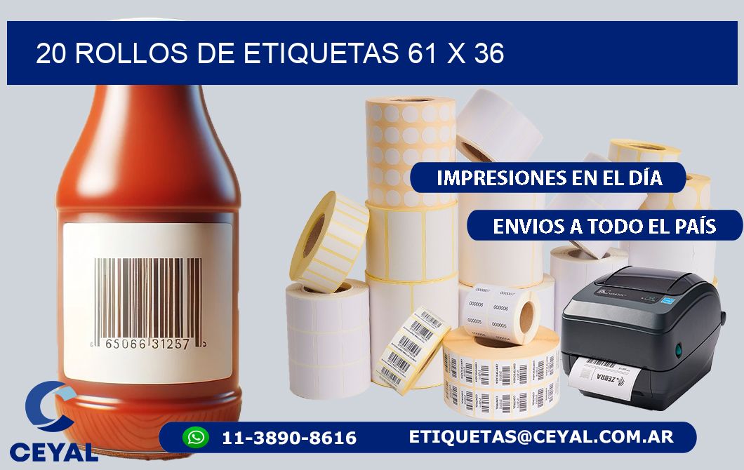 20 ROLLOS DE ETIQUETAS 61 x 36