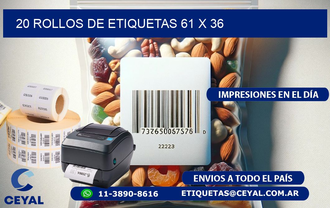 20 ROLLOS DE ETIQUETAS 61 x 36