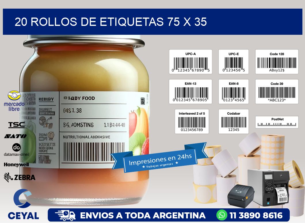 20 ROLLOS DE ETIQUETAS 75 x 35