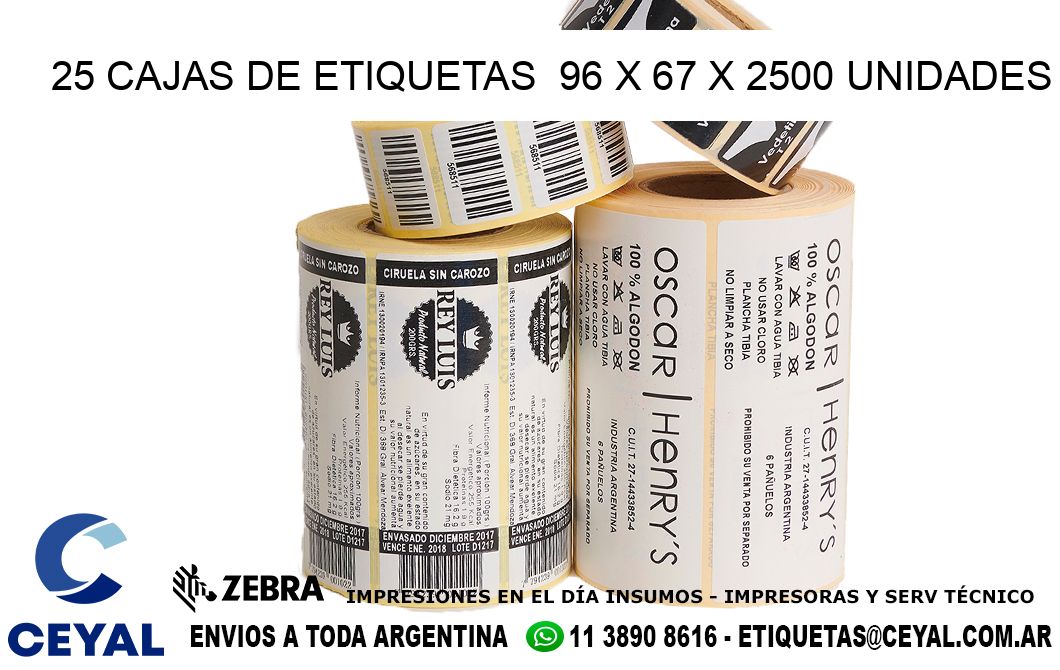 25 CAJAS DE ETIQUETAS  96 x 67 X 2500 UNIDADES