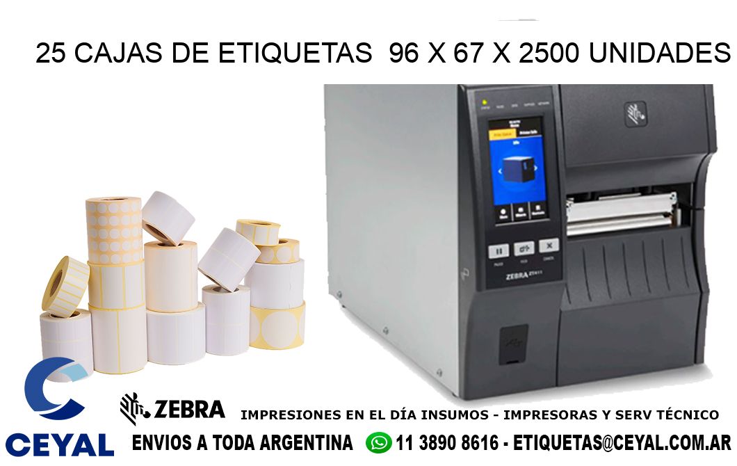 25 CAJAS DE ETIQUETAS  96 x 67 X 2500 UNIDADES