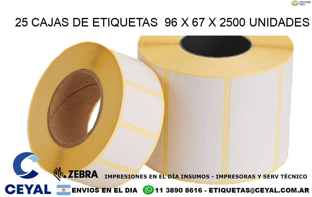 25 CAJAS DE ETIQUETAS  96 x 67 X 2500 UNIDADES