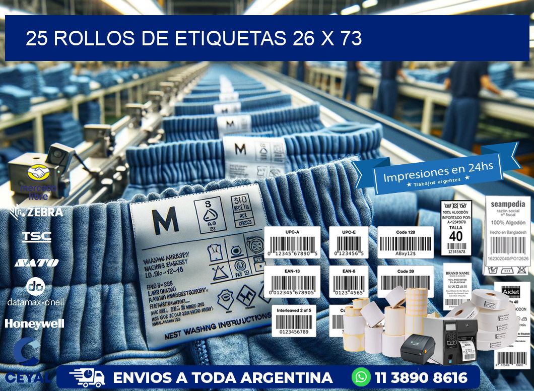 25 ROLLOS DE ETIQUETAS 26 x 73