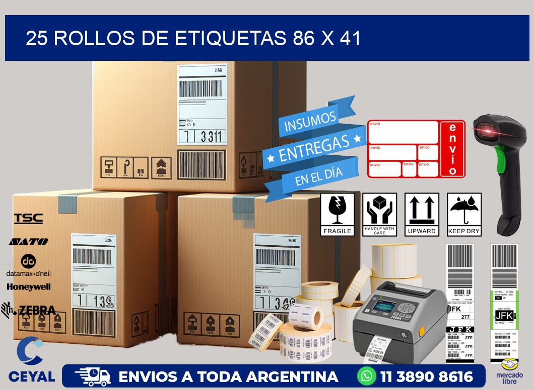 25 ROLLOS DE ETIQUETAS 86 x 41