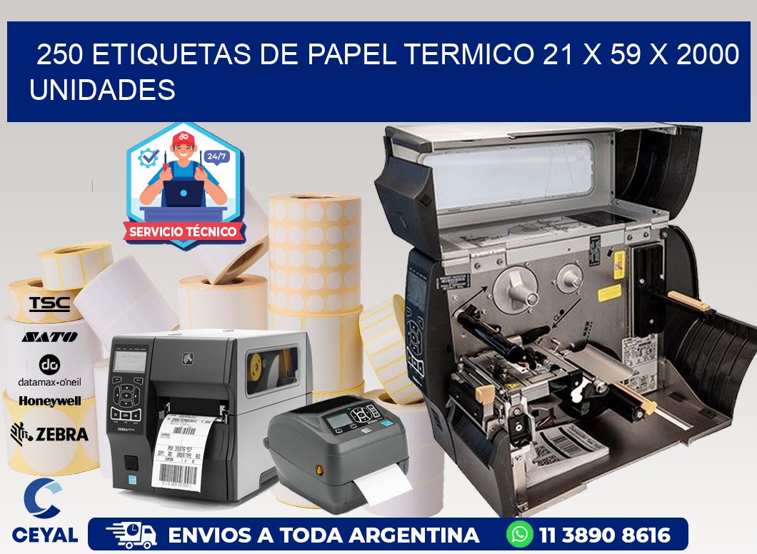 250 ETIQUETAS DE PAPEL TERMICO 21 x 59 X 2000 UNIDADES