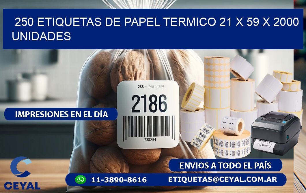 250 ETIQUETAS DE PAPEL TERMICO 21 x 59 X 2000 UNIDADES