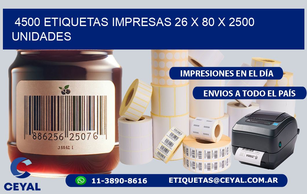 4500 ETIQUETAS IMPRESAS 26 x 80 X 2500 UNIDADES