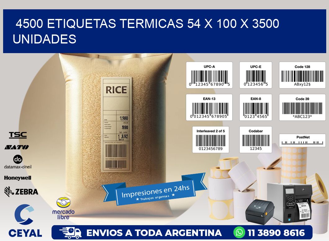 4500 ETIQUETAS TERMICAS 54 x 100 X 3500 UNIDADES