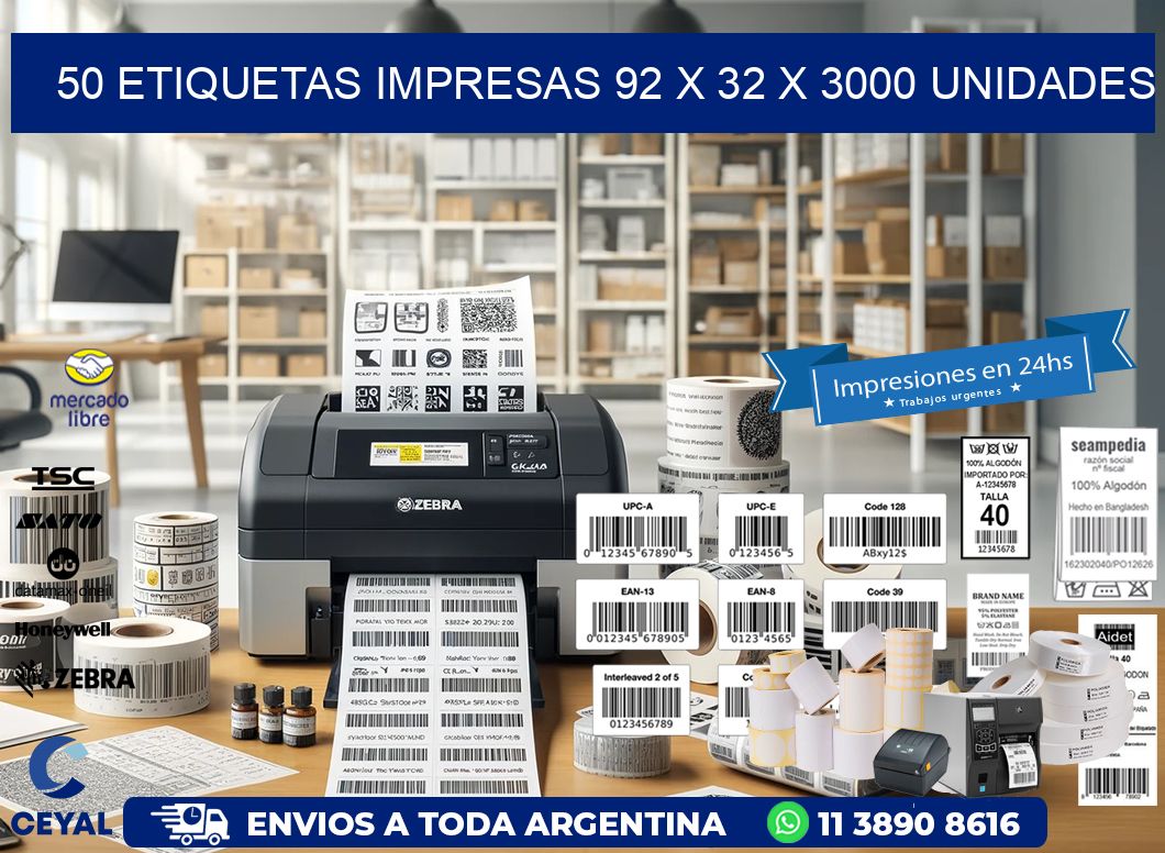 50 ETIQUETAS IMPRESAS 92 x 32 X 3000 UNIDADES