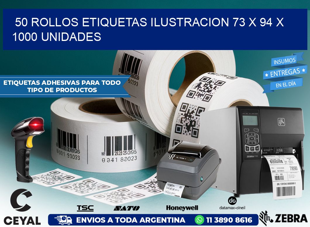 50 ROLLOS ETIQUETAS ILUSTRACION 73 x 94 X 1000 UNIDADES