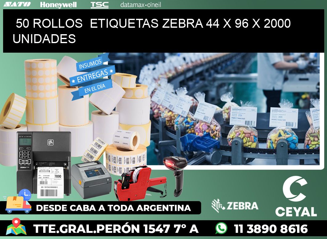 50 ROLLOS  ETIQUETAS ZEBRA 44 x 96 X 2000 UNIDADES