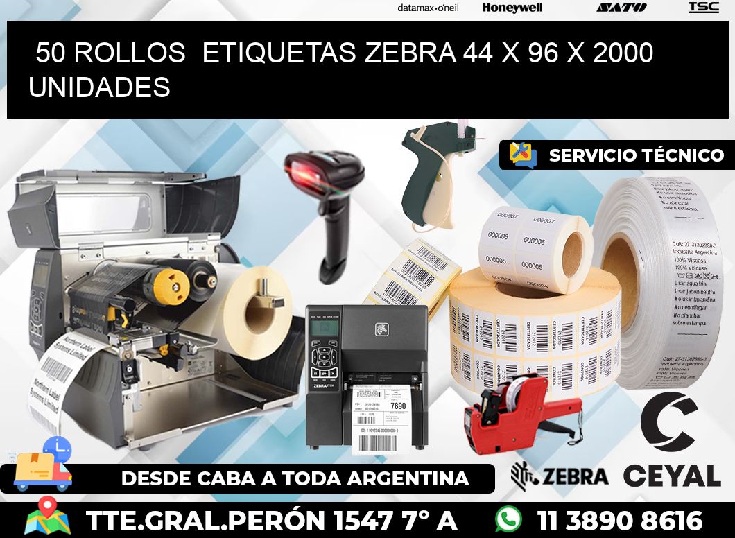 50 ROLLOS  ETIQUETAS ZEBRA 44 x 96 X 2000 UNIDADES