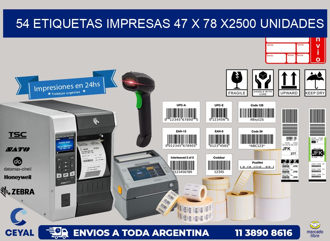 54 ETIQUETAS IMPRESAS 47 x 78 X2500 UNIDADES