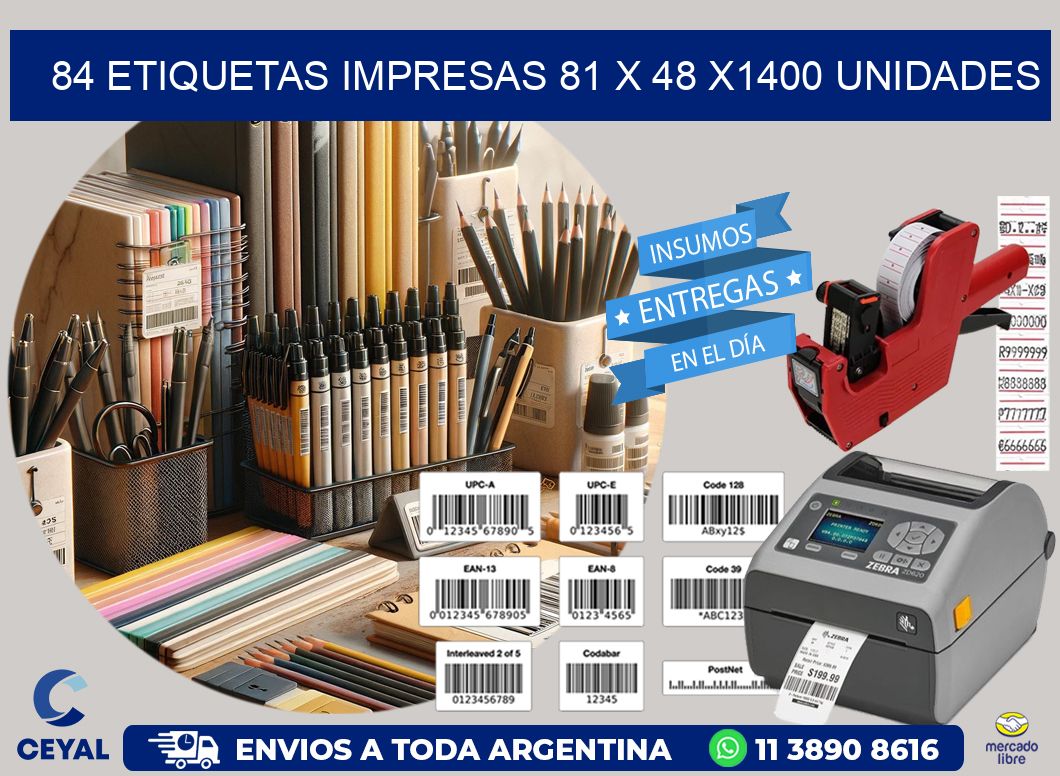 84 ETIQUETAS IMPRESAS 81 x 48 X1400 UNIDADES