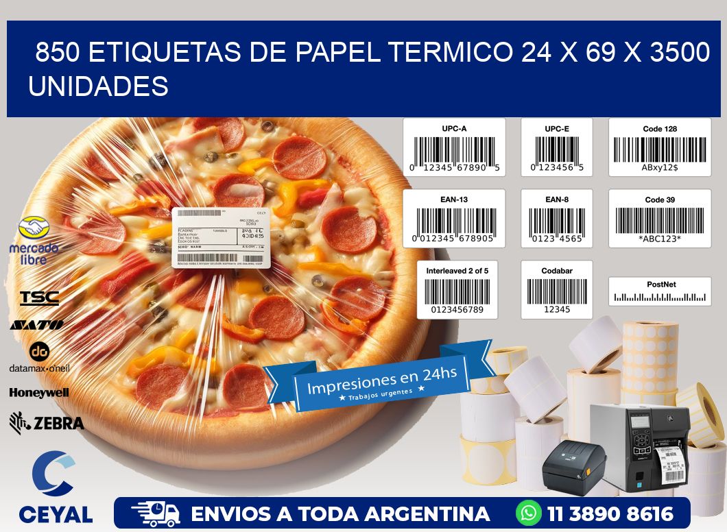 850 ETIQUETAS DE PAPEL TERMICO 24 x 69 X 3500 UNIDADES