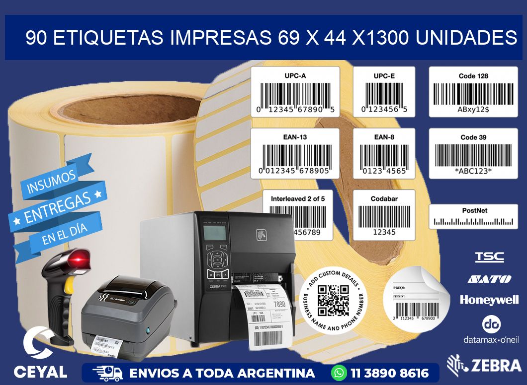 90 ETIQUETAS IMPRESAS 69 x 44 X1300 UNIDADES