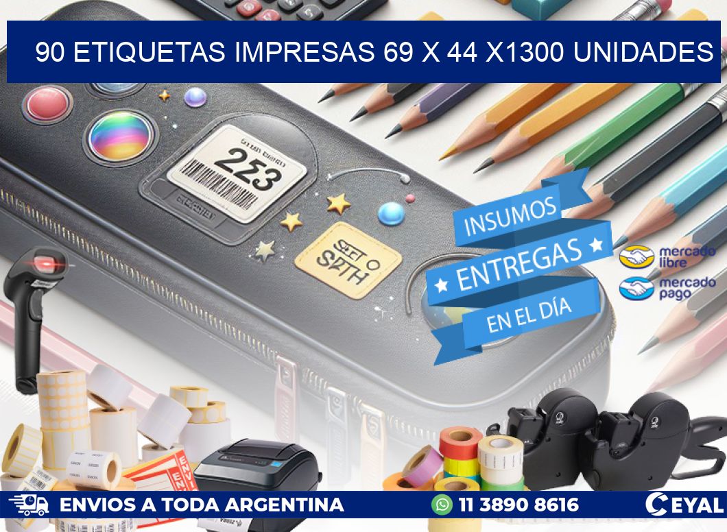 90 ETIQUETAS IMPRESAS 69 x 44 X1300 UNIDADES