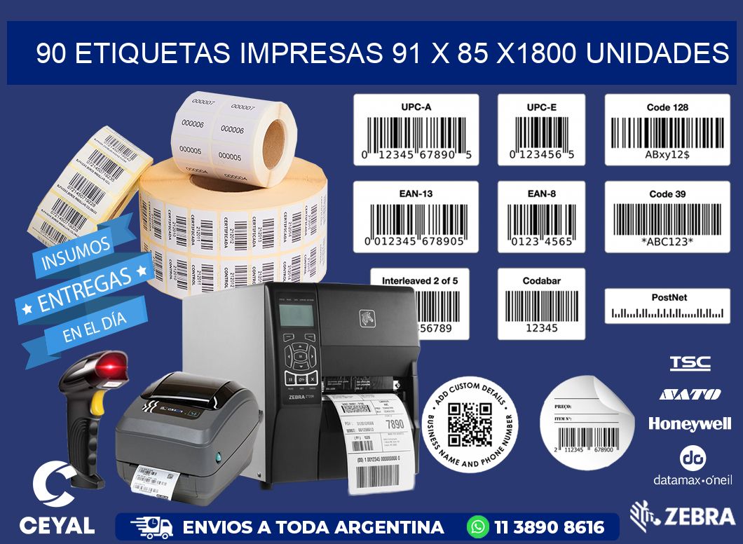 90 ETIQUETAS IMPRESAS 91 x 85 X1800 UNIDADES