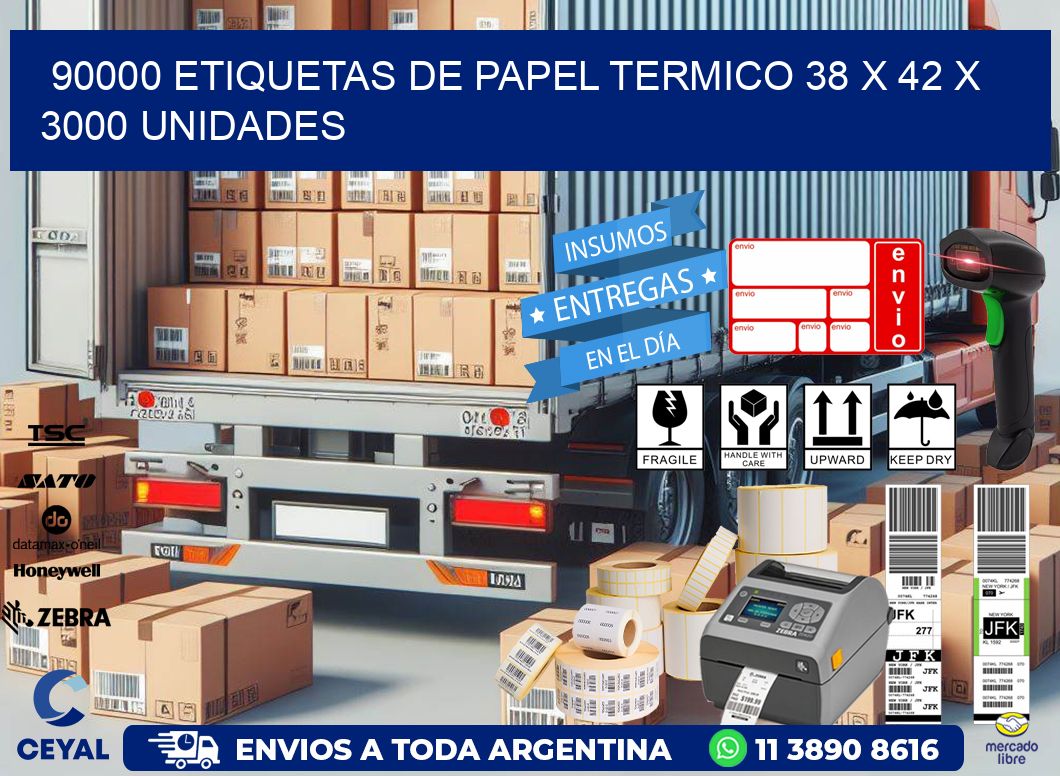 90000 ETIQUETAS DE PAPEL TERMICO 38 x 42 X 3000 UNIDADES