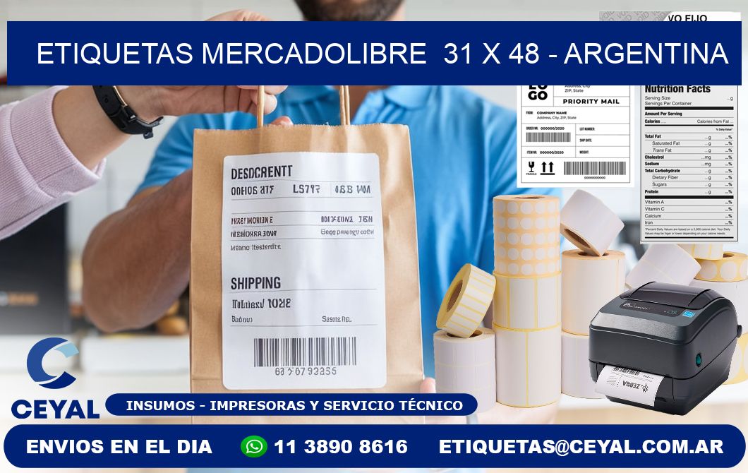 ETIQUETAS MERCADOLIBRE  31 x 48 - ARGENTINA