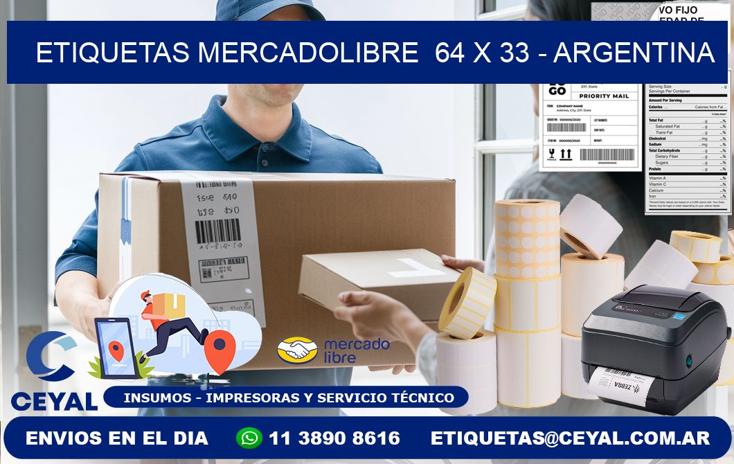 ETIQUETAS MERCADOLIBRE  64 x 33 - ARGENTINA