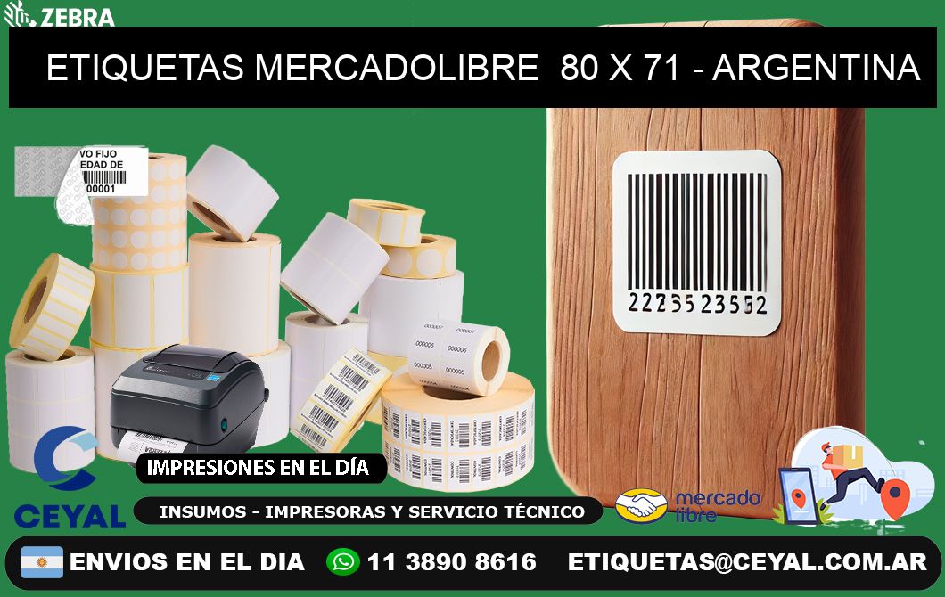 ETIQUETAS MERCADOLIBRE  80 x 71 - ARGENTINA