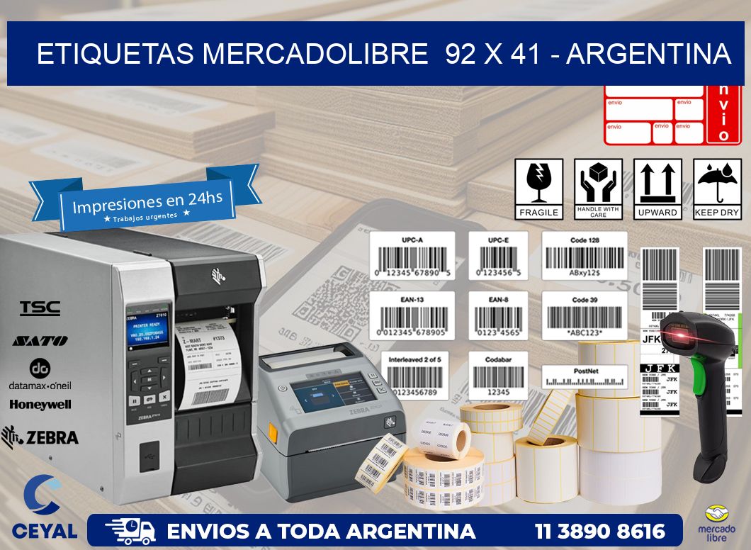 ETIQUETAS MERCADOLIBRE  92 x 41 - ARGENTINA