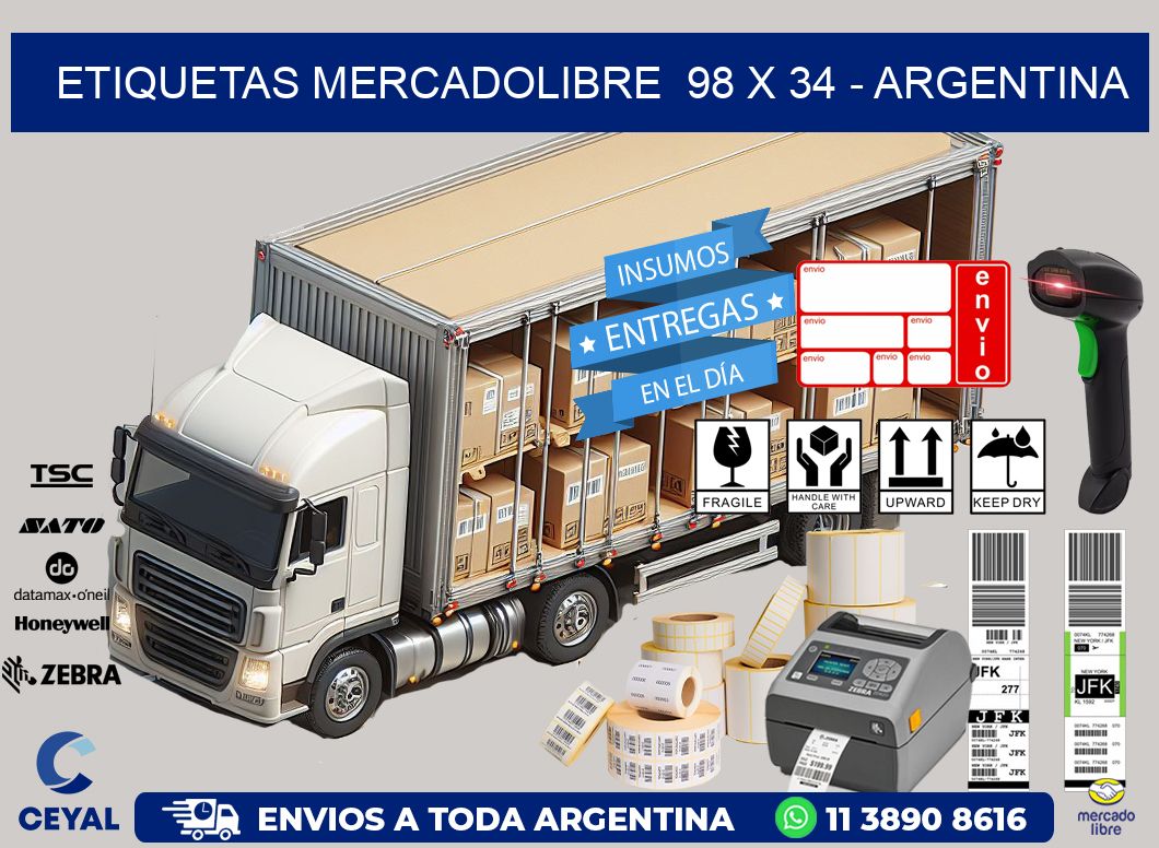 ETIQUETAS MERCADOLIBRE  98 x 34 - ARGENTINA